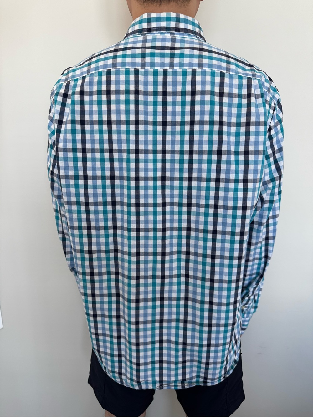 J. Crew Teal and Navy Plaid Button-Down Shirt